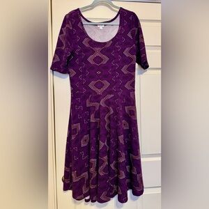 LuLaRoe Deep Purple Geometric Patterned Nicole Dress